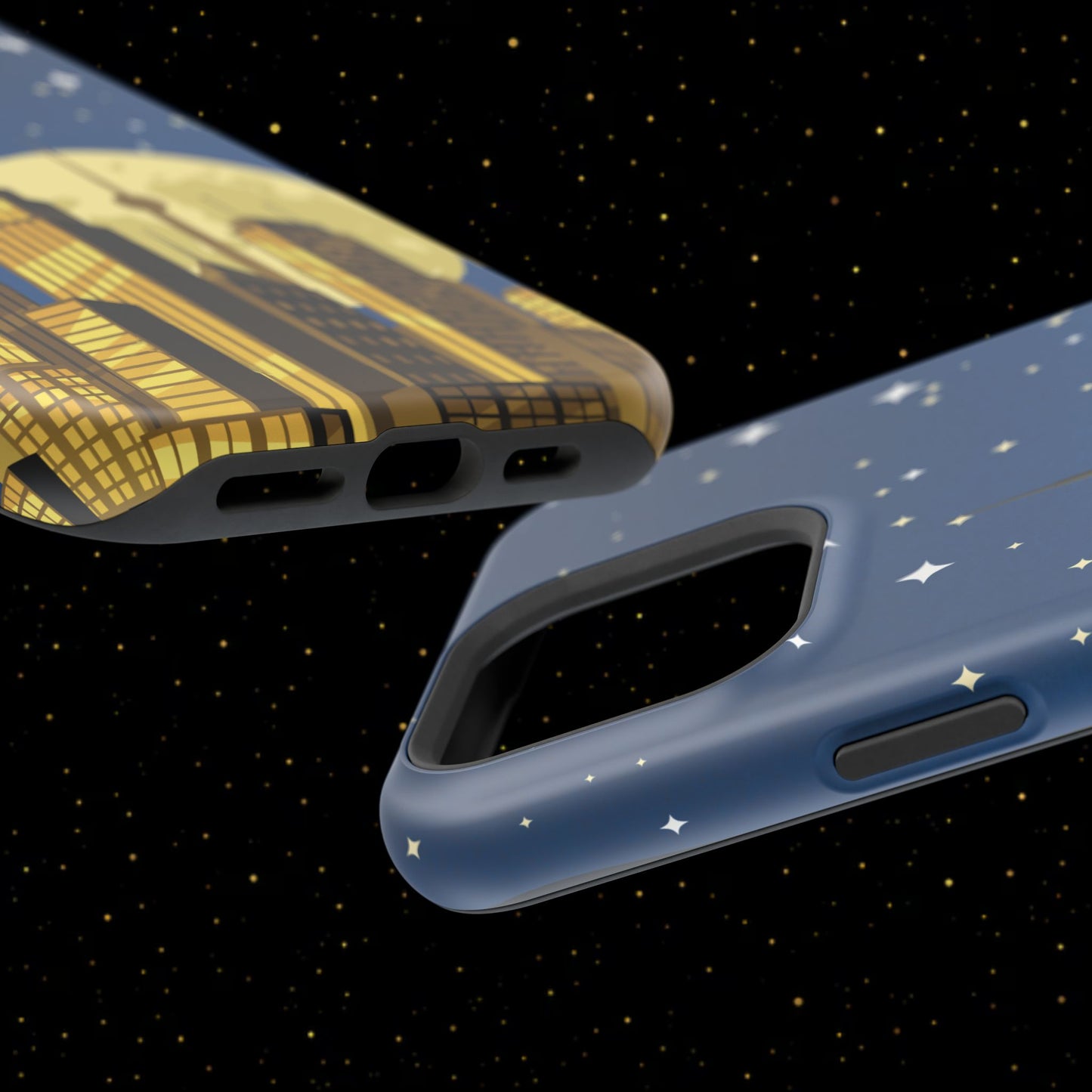 Magnetische Handyhülle mit Stadtpanorama und Mondnacht