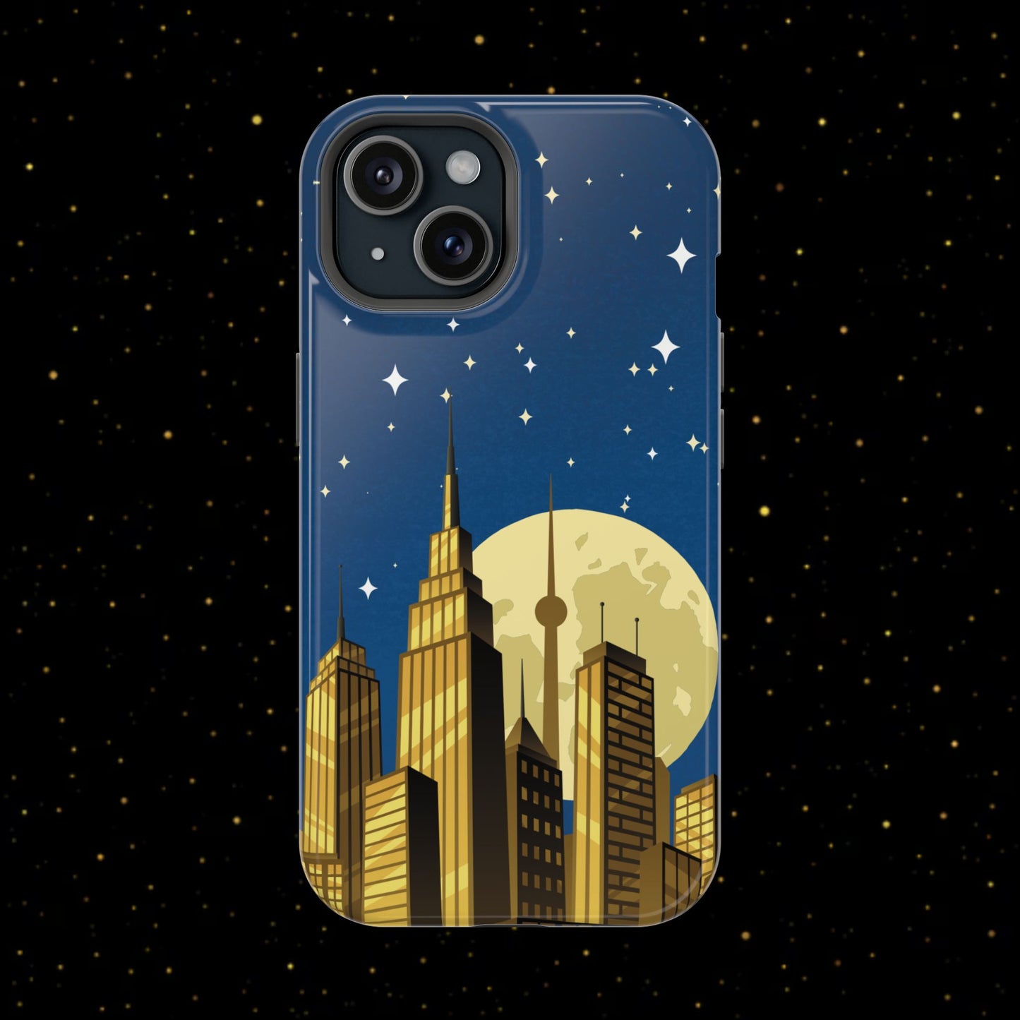 Magnetische Handyhülle mit Stadtpanorama und Mondnacht