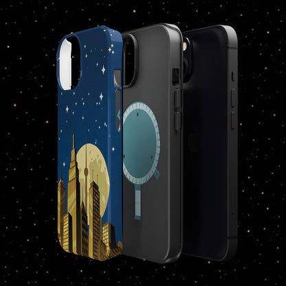 Magnetische Handyhülle mit Stadtpanorama und Mondnacht