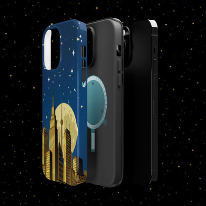 Magnetische Handyhülle mit Stadtpanorama und Mondnacht