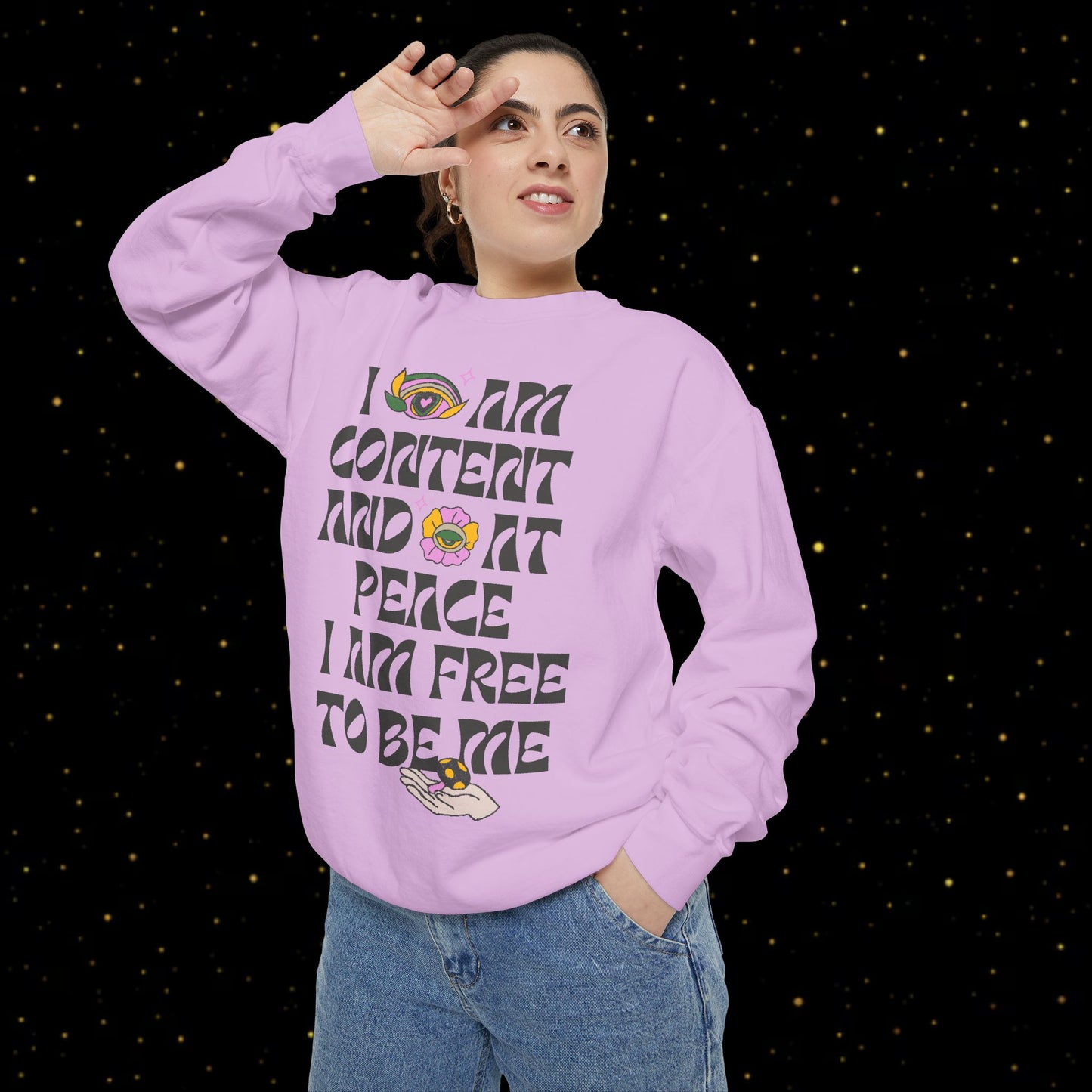 "I Am Free" Inspirierendes Sweatshirt mit Grafikprint