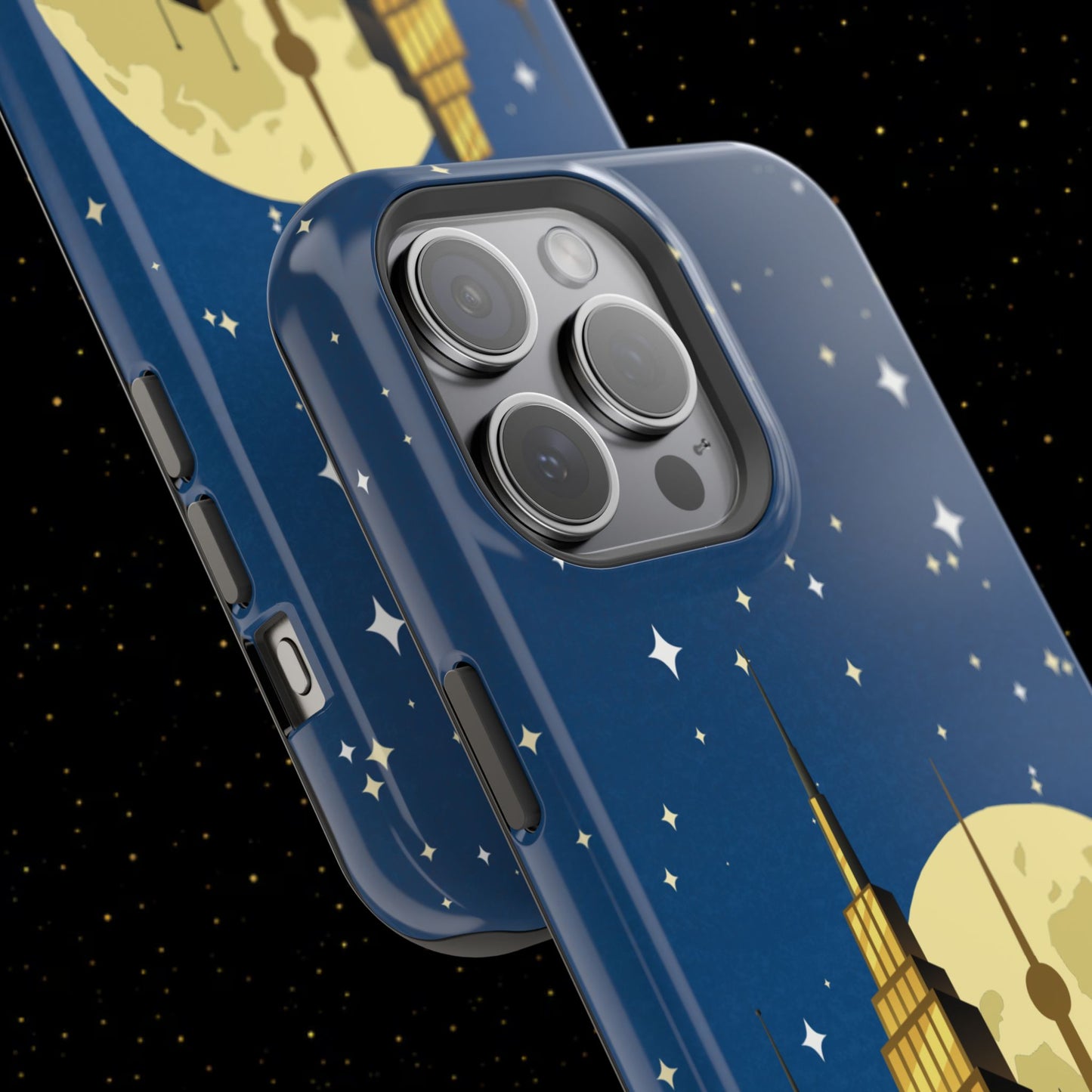 Magnetische Handyhülle mit Stadtpanorama und Mondnacht