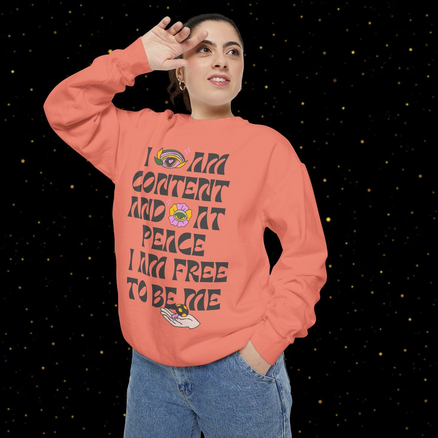 "I Am Free" Inspirierendes Sweatshirt mit Grafikprint