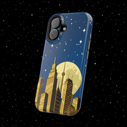 Magnetische Handyhülle mit Stadtpanorama und Mondnacht