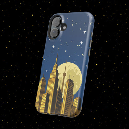 Magnetische Handyhülle mit Stadtpanorama und Mondnacht