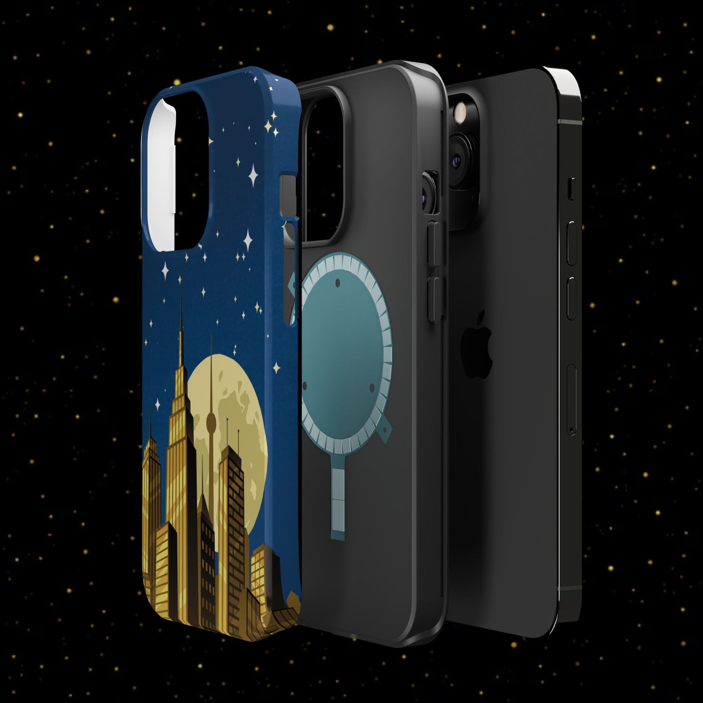 Magnetische Handyhülle mit Stadtpanorama und Mondnacht