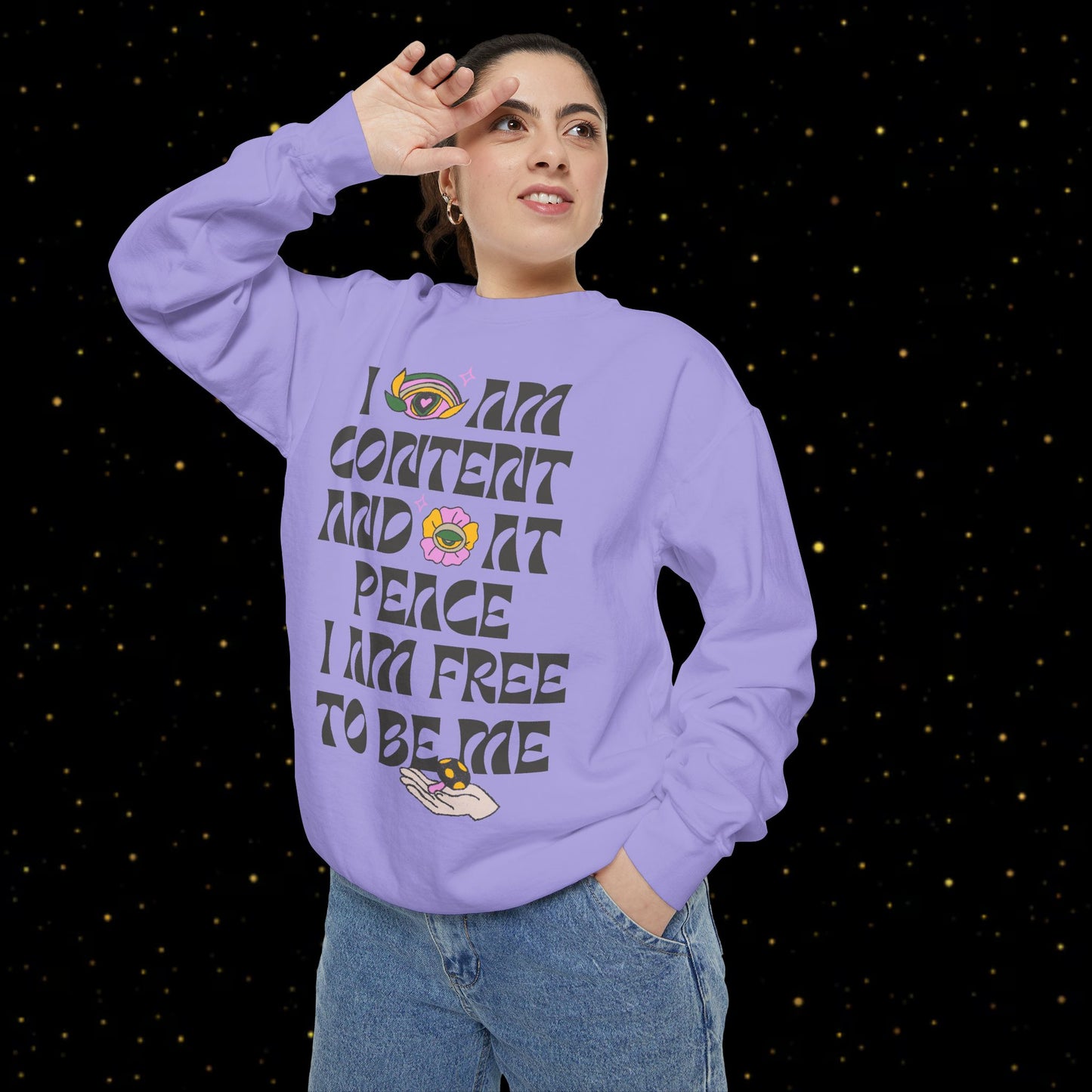 "I Am Free" Inspirierendes Sweatshirt mit Grafikprint