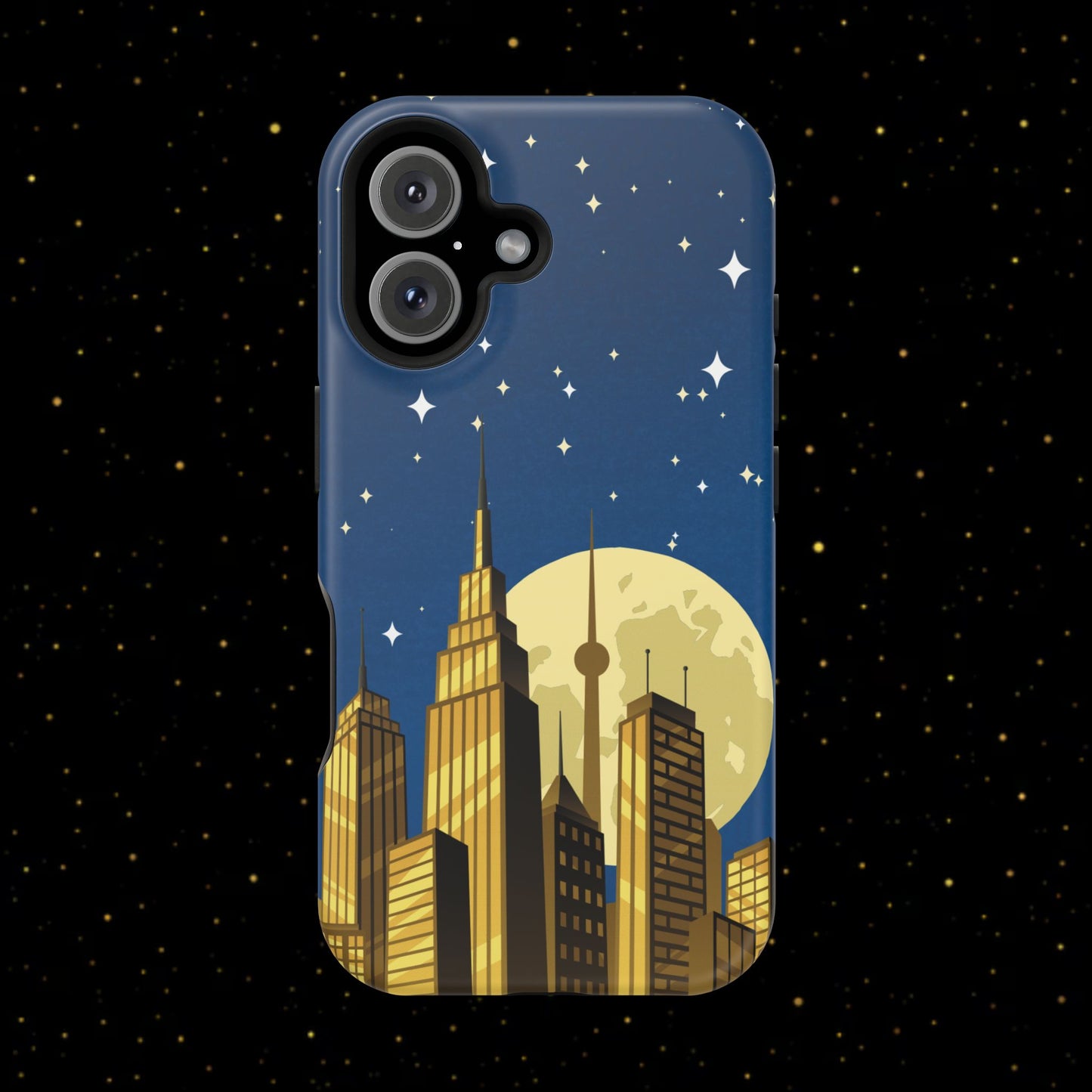 Magnetische Handyhülle mit Stadtpanorama und Mondnacht