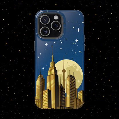 Magnetische Handyhülle mit Stadtpanorama und Mondnacht