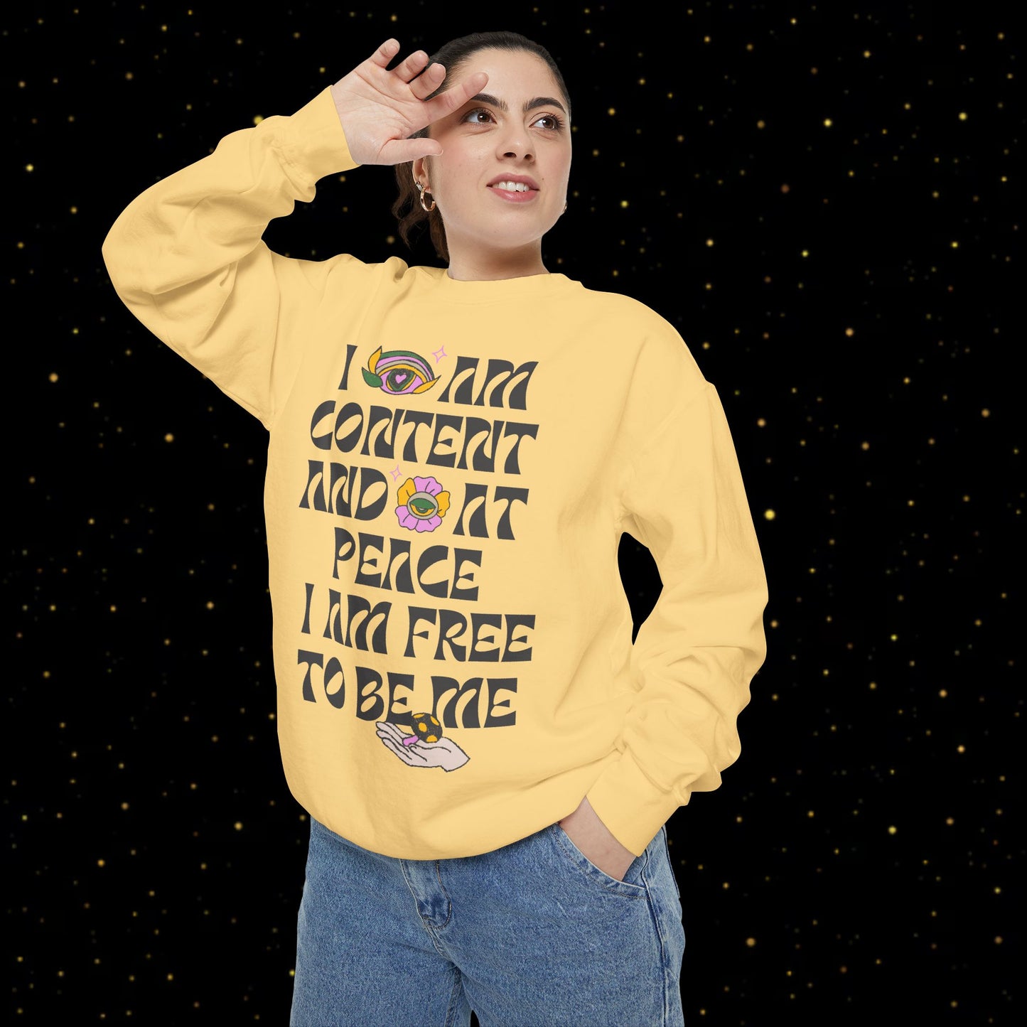 "I Am Free" Inspirierendes Sweatshirt mit Grafikprint