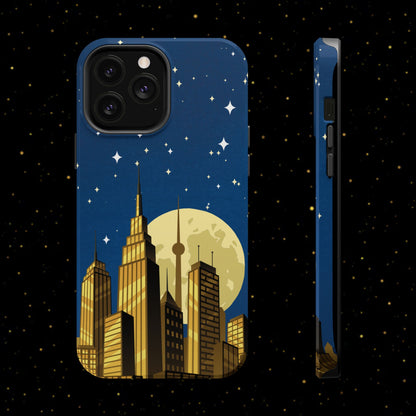 Magnetische Handyhülle mit Stadtpanorama und Mondnacht