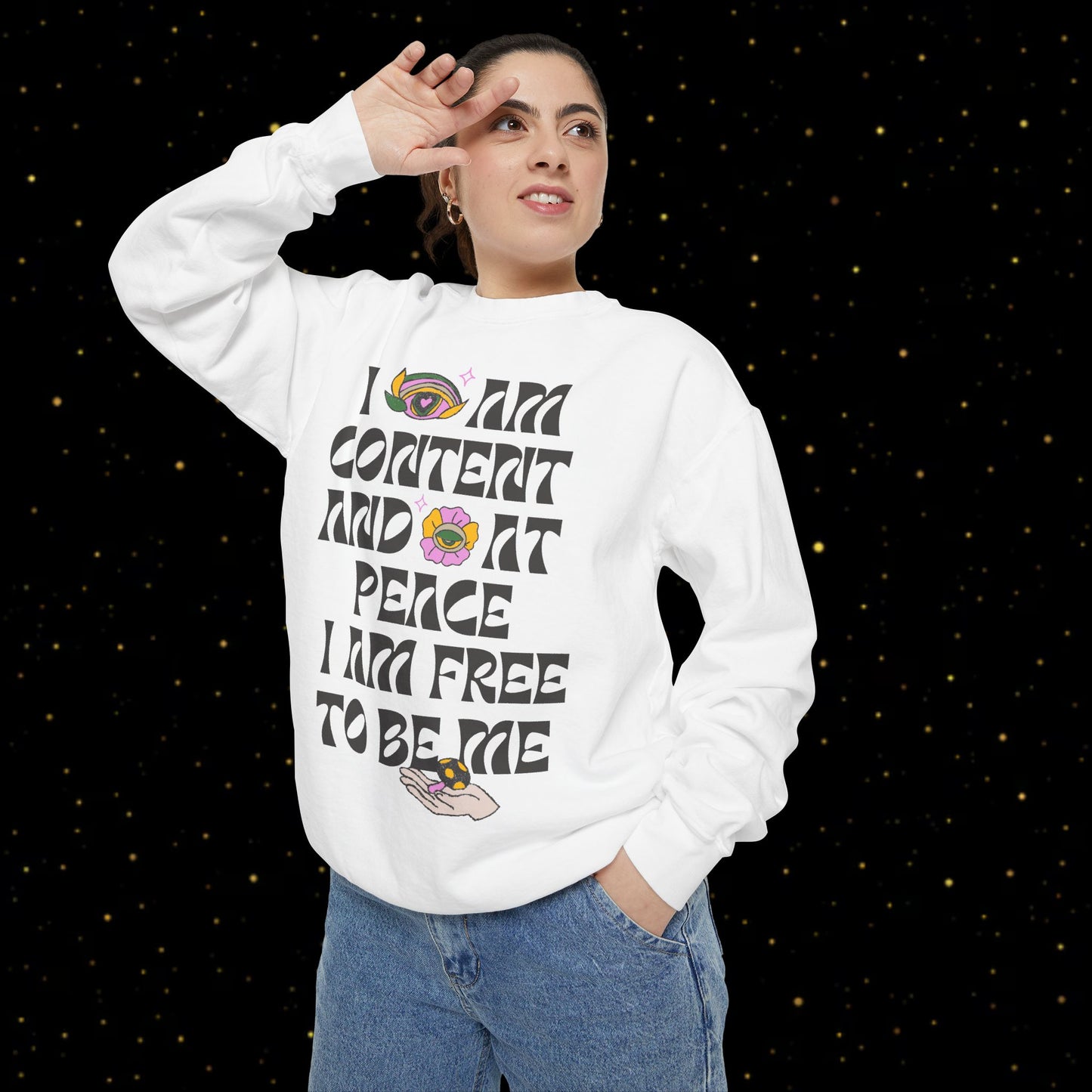 "I Am Free" Inspirierendes Sweatshirt mit Grafikprint