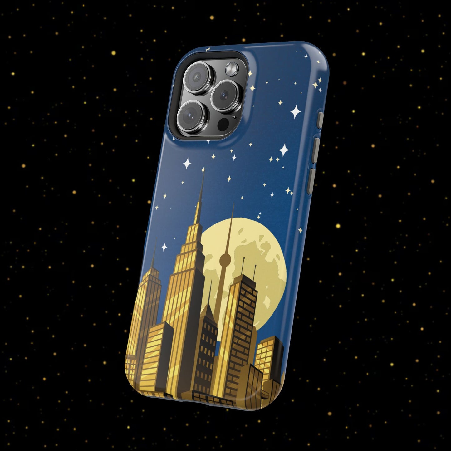 Magnetische Handyhülle mit Stadtpanorama und Mondnacht