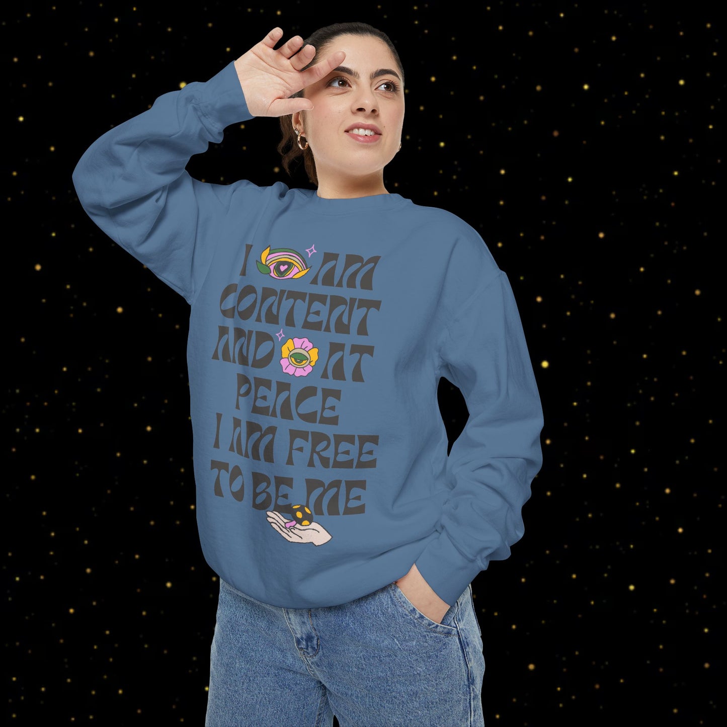 "I Am Free" Inspirierendes Sweatshirt mit Grafikprint