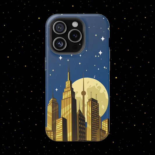 Magnetische Handyhülle mit Stadtpanorama und Mondnacht