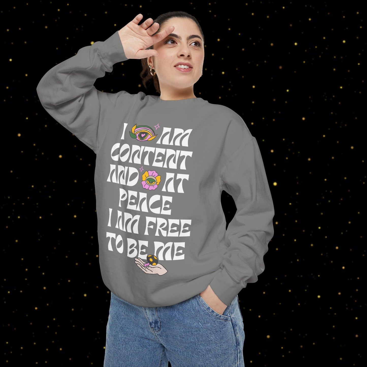 "I Am Free" Inspirierendes Sweatshirt mit Grafikprint
