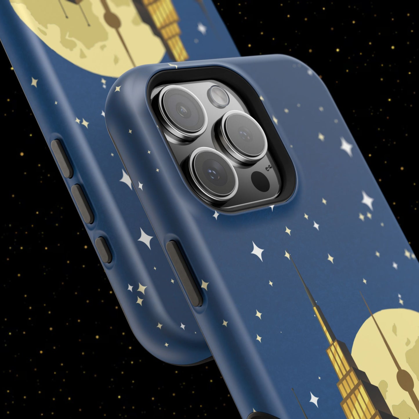 Magnetische Handyhülle mit Stadtpanorama und Mondnacht