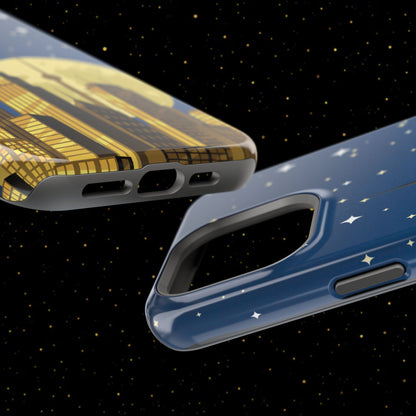 Magnetische Handyhülle mit Stadtpanorama und Mondnacht