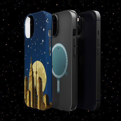 Magnetische Handyhülle mit Stadtpanorama und Mondnacht