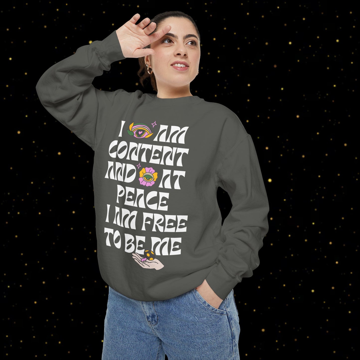 "I Am Free" Inspirierendes Sweatshirt mit Grafikprint