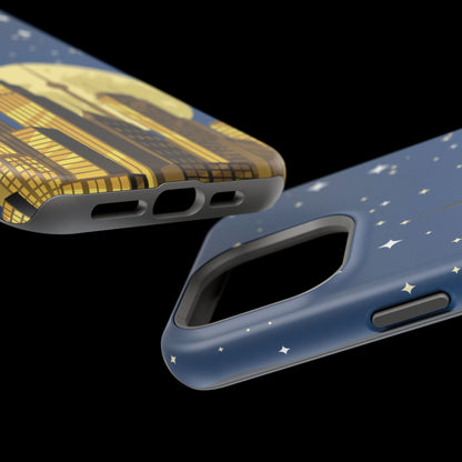 Magnetische Handyhülle mit Stadtpanorama und Mondnacht