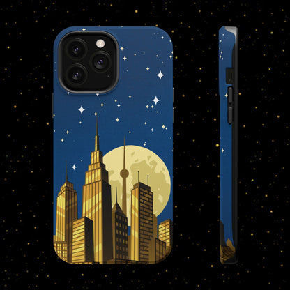 Magnetische Handyhülle mit Stadtpanorama und Mondnacht