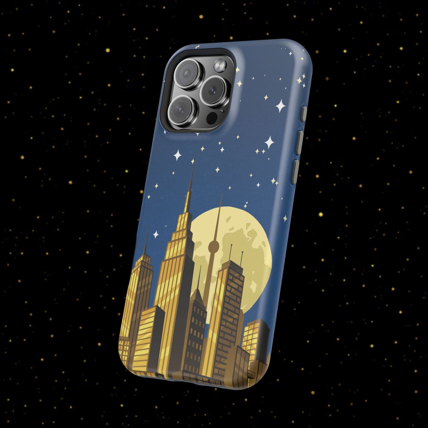 Magnetische Handyhülle mit Stadtpanorama und Mondnacht