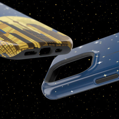 Magnetische Handyhülle mit Stadtpanorama und Mondnacht