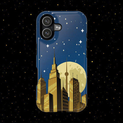 Magnetische Handyhülle mit Stadtpanorama und Mondnacht