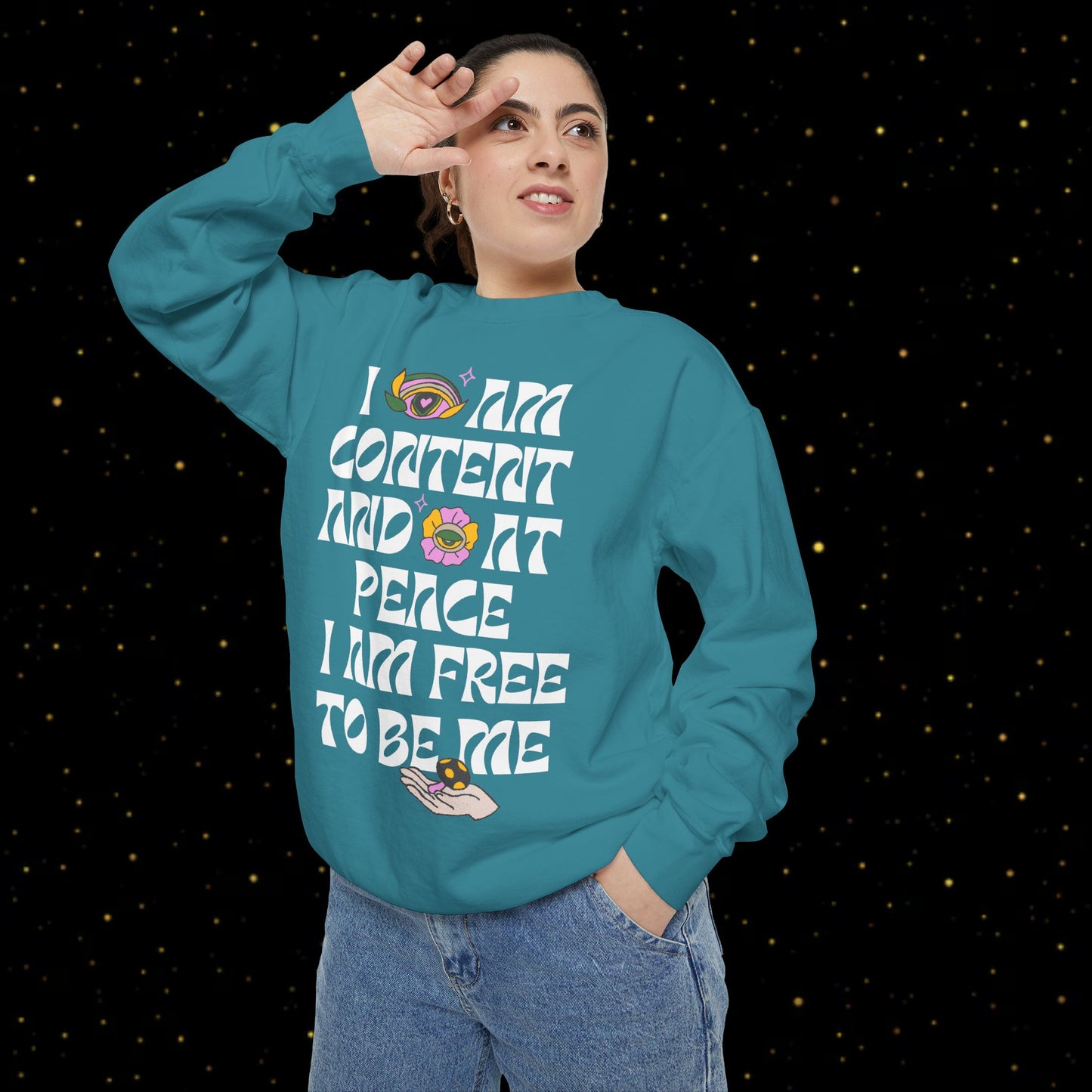 "I Am Free" Inspirierendes Sweatshirt mit Grafikprint