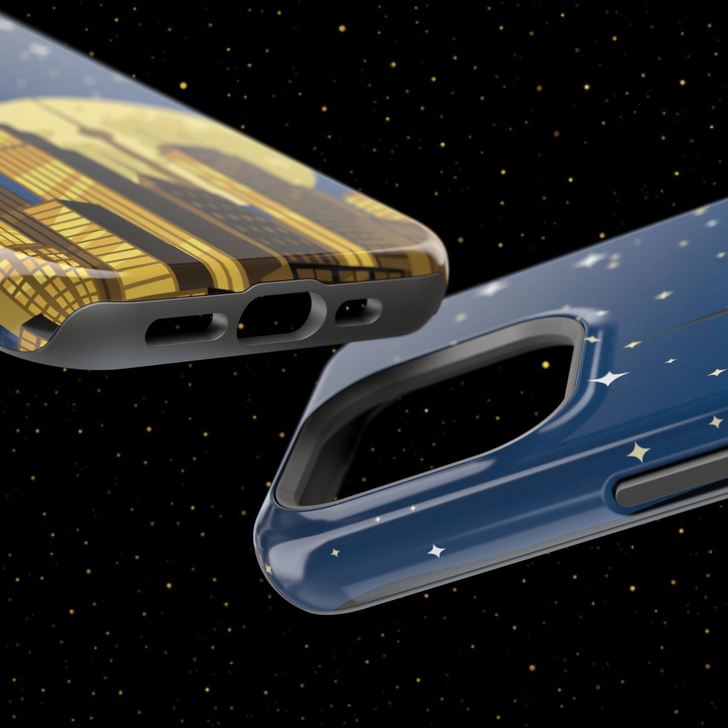 Magnetische Handyhülle mit Stadtpanorama und Mondnacht