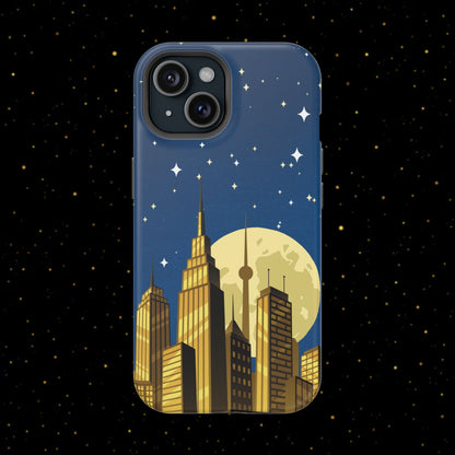 Magnetische Handyhülle mit Stadtpanorama und Mondnacht