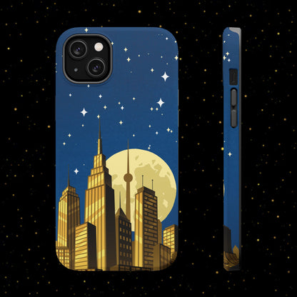 Magnetische Handyhülle mit Stadtpanorama und Mondnacht