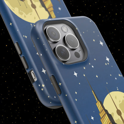 Magnetische Handyhülle mit Stadtpanorama und Mondnacht