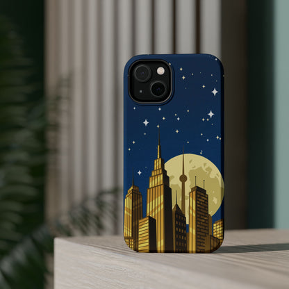 Magnetische Handyhülle mit Stadtpanorama und Mondnacht