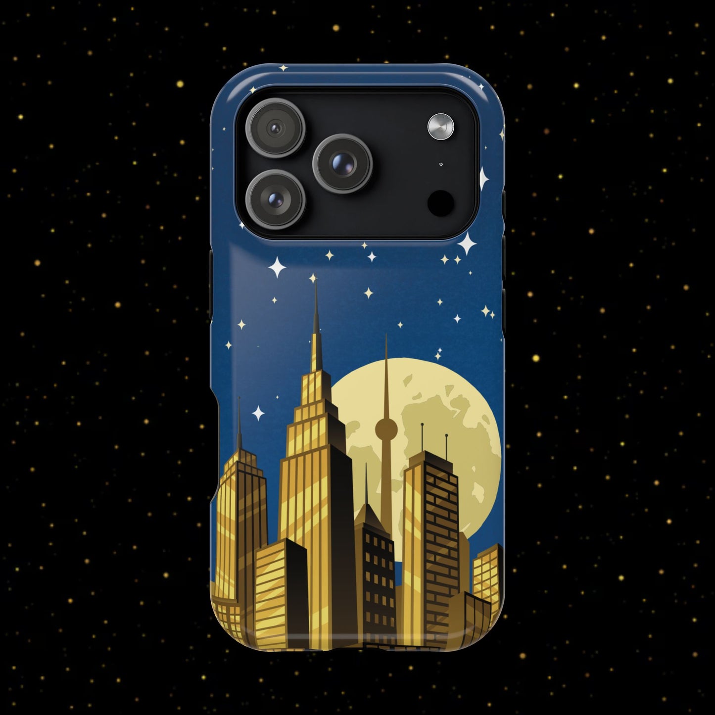 Magnetische Handyhülle mit Stadtpanorama und Mondnacht