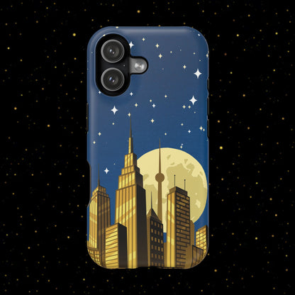 Magnetische Handyhülle mit Stadtpanorama und Mondnacht