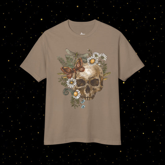 T-Shirt mit Totenkopfmotiv und Blumenmuster